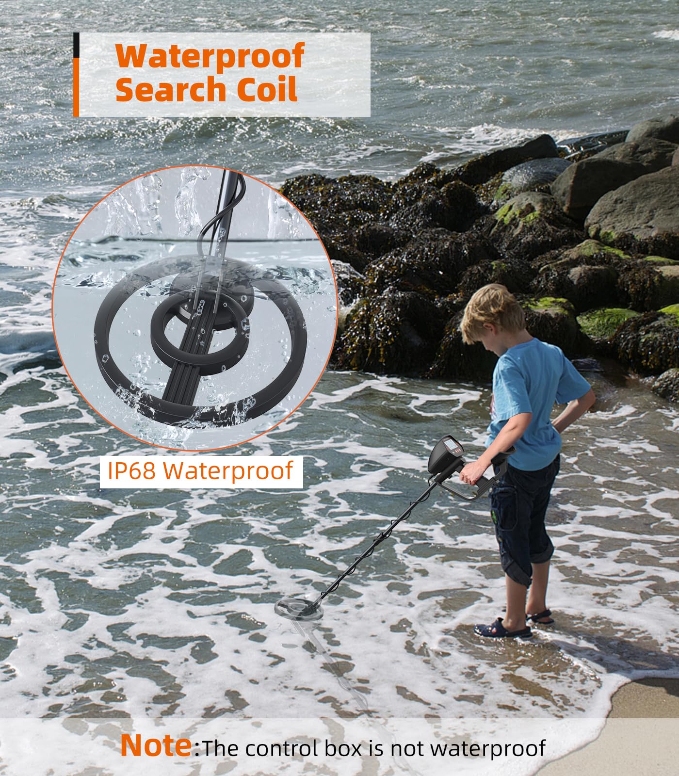 DetectTrek Metal Detector for Kids, 8" Waterproof Metal Detector Kit with Sand Sifter Scoop, Lightweight Gold Detector with DISC Modes & Adjustable Stem for Beach & Backyard Treasure Hunting, MD-4070