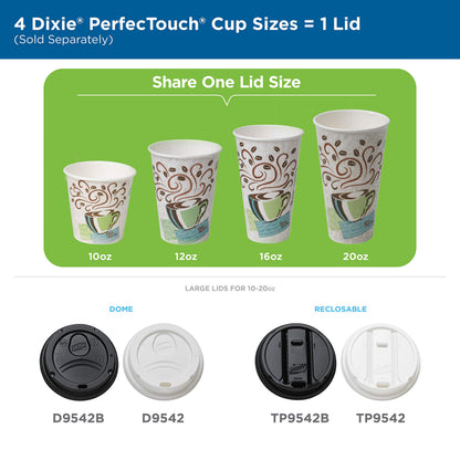 Dixie PerfecTouch 12 oz Paper Coffee Cups By GP PRO, Coffee Haze Design, 1000 Count (Individually Wrapped Disposable Cups), 5342CDWR