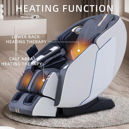 MassaMAX 4D Massage Chair - 2025 Full Body Massage Chair with Zero Gravity, Extended Footrest, SL Track, Yoga Stretch, Foot Rollers, and Heating Comfort with Mat & Cover (White)