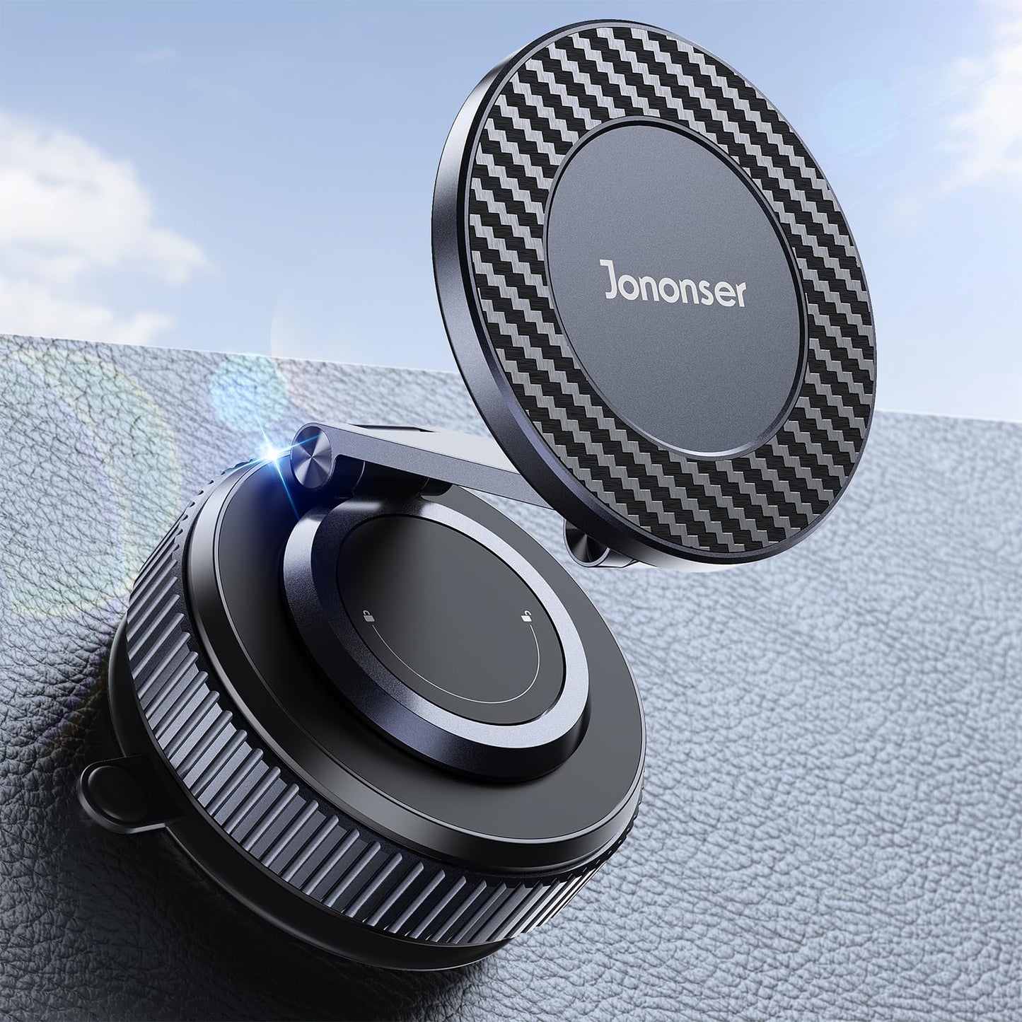 Jononser Car Phone Holder, 360°Adjustable Magnetic Phone Holder for Car, Foldable Suction Cup Phone Mount, Phone Holders for Your Car for iPhone16/15/14/13/12 Series (Carbon Fiber)