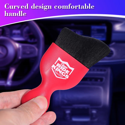 RIDE KINGS Car Detailing Brush,Auto Soft Hair Duster Interior with Curved Dirt Dust Collectors,Automotive Care，Gifts for Men Women(Red)-1pack