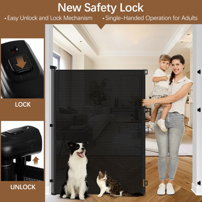 60 Inch Tall Retractable Baby Gates Tall Cat Gate for Stairs, 55" Wide Mesh Baby Gate Retractable Pet Gate for Cats, Outdoor Retractable Gate Indoor Tall Dog Gates for Doorways, No Jumping Over, Black