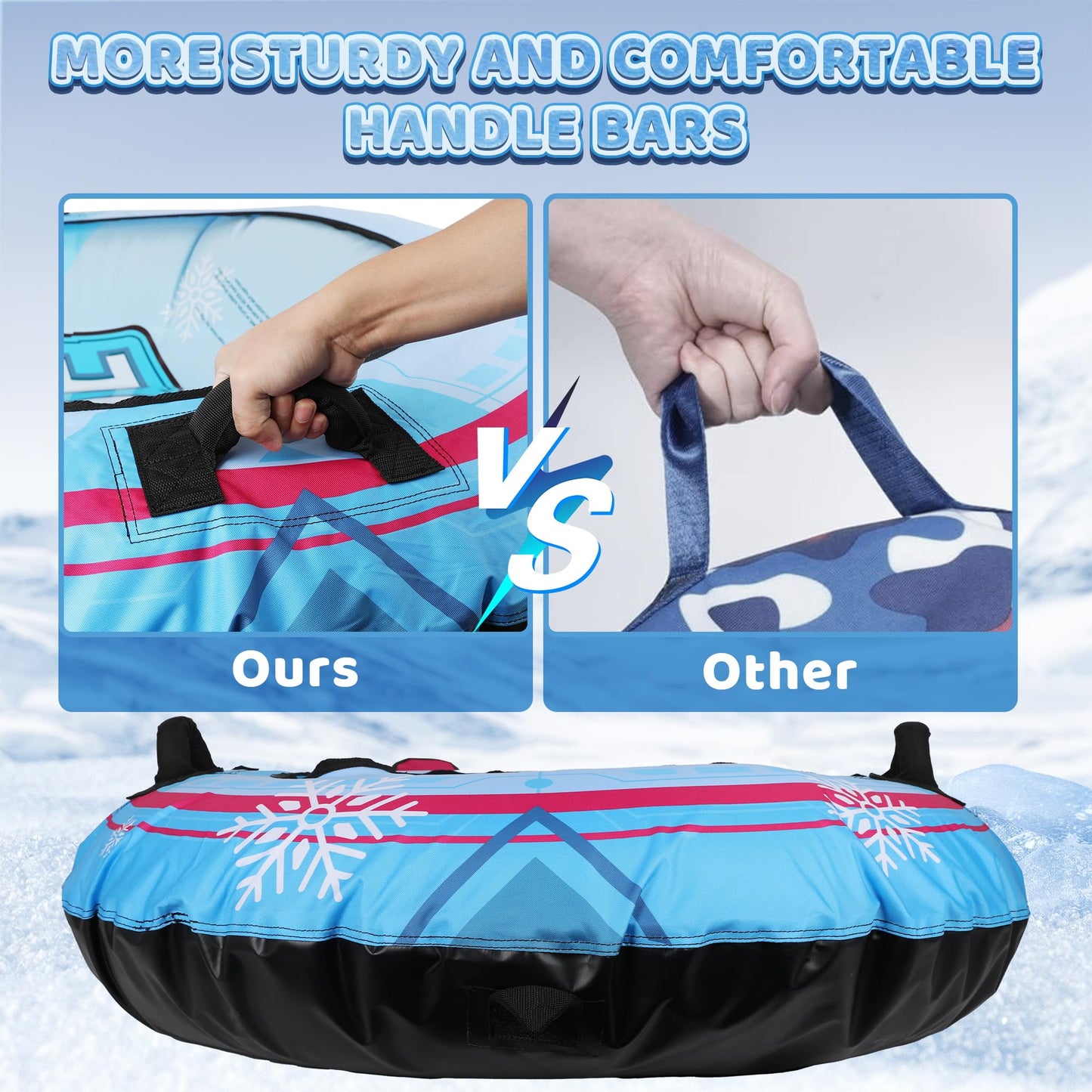 Snow Tube with Premium Canvas Cover for Kids and Adults, 48'' Inflatable Heavy Duty Snow Tube Made by Thickened Bottom, Sled Winter Outdoor Fun Toys for Children Boys Girls