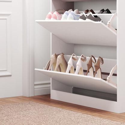 BORNOON Shoe Cabinet with 3 Flip Drawers, Hidden Wood Shoe Cabinet,Freestanding Shoe Storage Cabinet for Entryway Hallway.White. 47.2" H*31.5" W*9.45" D.
