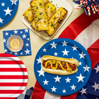 American Flag Patriotic Party Supplies Disposable dinner paper plates dessert paper plates Napkins and Cocktail napkins for Veterans Day Election Day 4th of July Independence Day Decorations, Serve 50