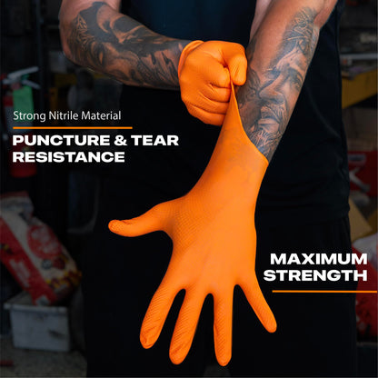 GRIPXX Herkules Grip Heavy Duty 8Mil Orange Nitrile Gloves,3D Raised Diamond Texture-Latex & Powder Free-Industrial, Mechanic (10, X-Large)