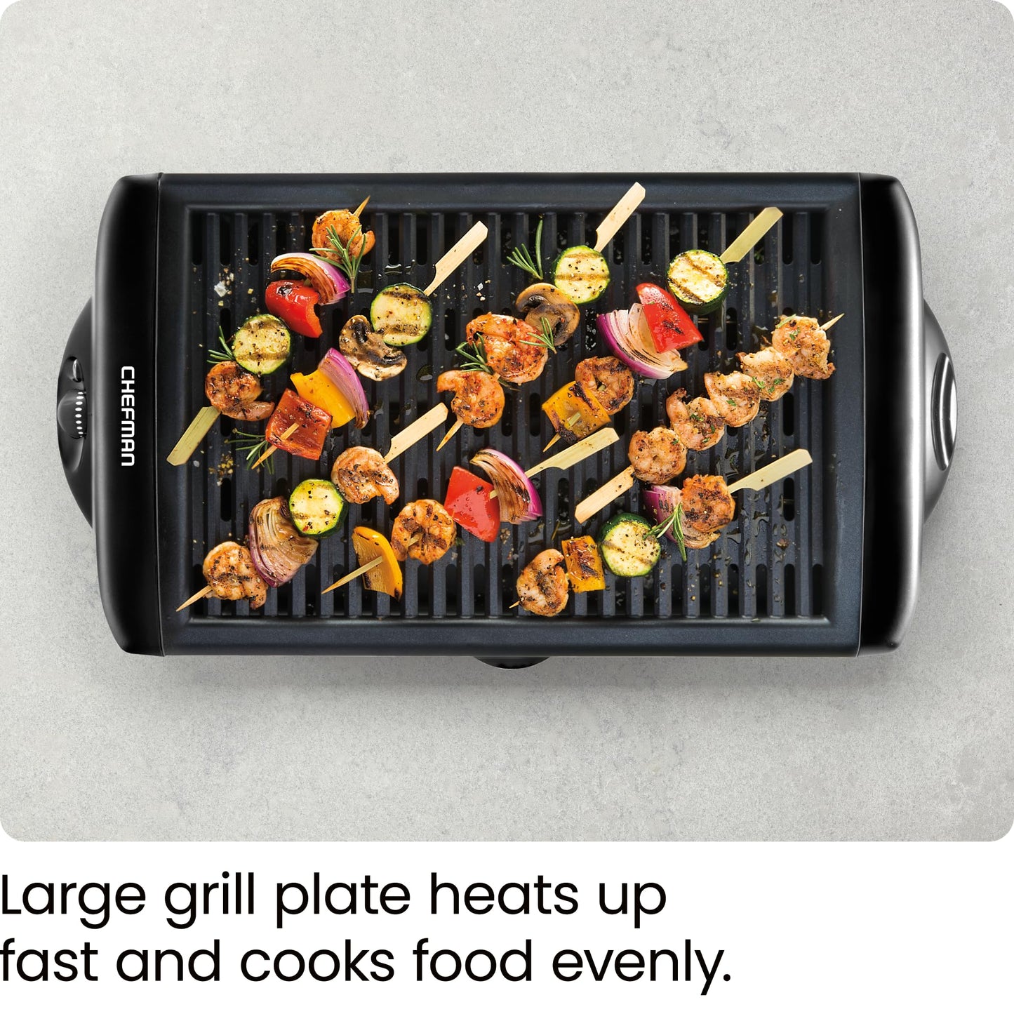 Chefman Electric Smokeless Indoor Grill w/ Non-Stick Cooking Surface & Adjustable Temperature Knob from Warm to Sear for Customized BBQing, Dishwasher Safe Removable Water Tray, Black