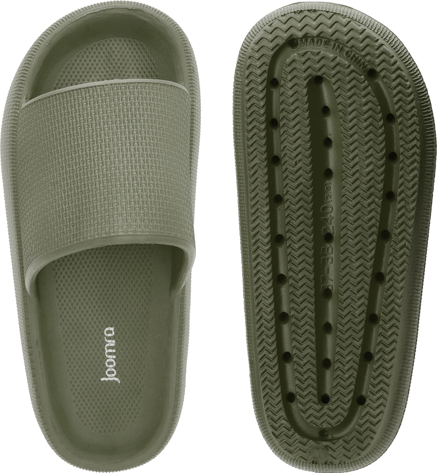 Joomra Mens Shower Pillow Slippers Slides Cushion for Womens Foam House Antislip Slipers Pool Beach Spa Home Garden Sandals for Ladies Male Sandles Army Green 42-43