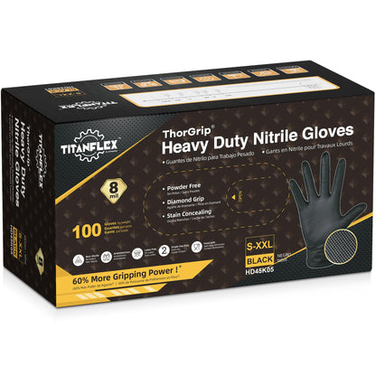 TitanFlex 8-mil Premium Nitrile Gloves, Black, Medium, Unisex, Protective Glove