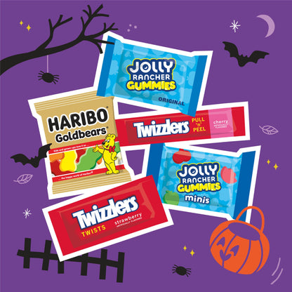 HARIBO, JOLLY RANCHER and TWIZZLERS Assorted Fruit Flavored, Halloween Candy Bulk Bag, 60.1 oz (165 Pieces)