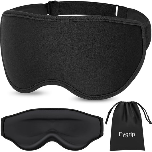 Fygrip 3D Eye Mask Sleep Mask for Men & Women, 100% Pressure-Free & Light Block-Out Eye Mask for Sleep with Easy Adjustable Strap, Night Eye Cover for Travel, Black