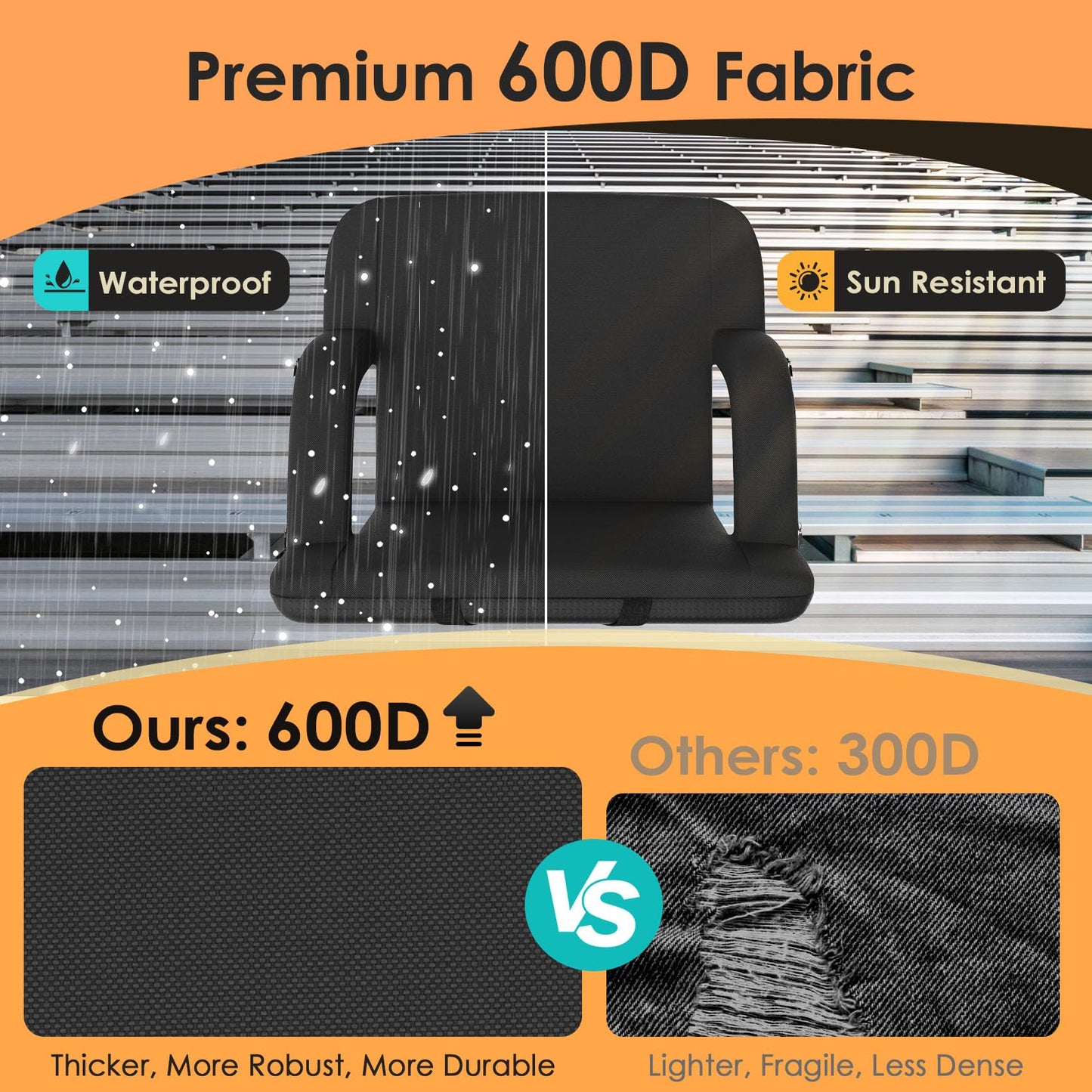 HOPERAN 2pcs Double Heated Stadium Seats for Bleachers with Back Support 25" Wide Cushion, Extra Portable Bleacher Seat Foldable Stadium Chair, USB 3 Levels of Heat, 5 Pockets for Outdoor Games Sports