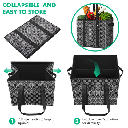 WISELIFE Reusable Grocery Bags [4 Pack],Large Grocery Tote Bag Water Resistant Shopping Bags Foldable Grocery Bag for Clothes,Shoes and Picnic,Black