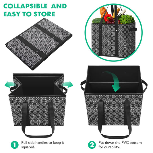 WISELIFE Reusable Grocery Bags [4 Pack],Large Grocery Tote Bag Water Resistant Shopping Bags Foldable Grocery Bag for Clothes,Shoes and Picnic,Black