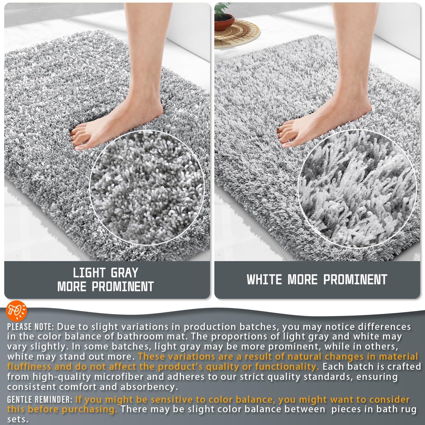 Yimobra Bathroom Rugs Non Slip Washable 32x20, Ultra Soft and Water Absorbent Bath Mats, Plush Fluffy Shower Mat Outside, Microfiber Thick Matts for Bathroom Floor/Tub, Light Gray and White