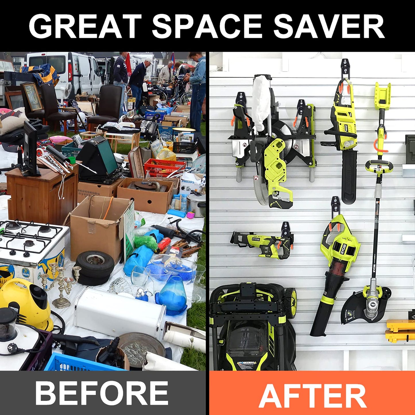 Dorisy Upgraded 16 Packs Double Heavy Duty Wall Mount Garage Organization & Hanger for Organizing Power Tools, Ladders, Bulk Items and More Equipment (Orange)