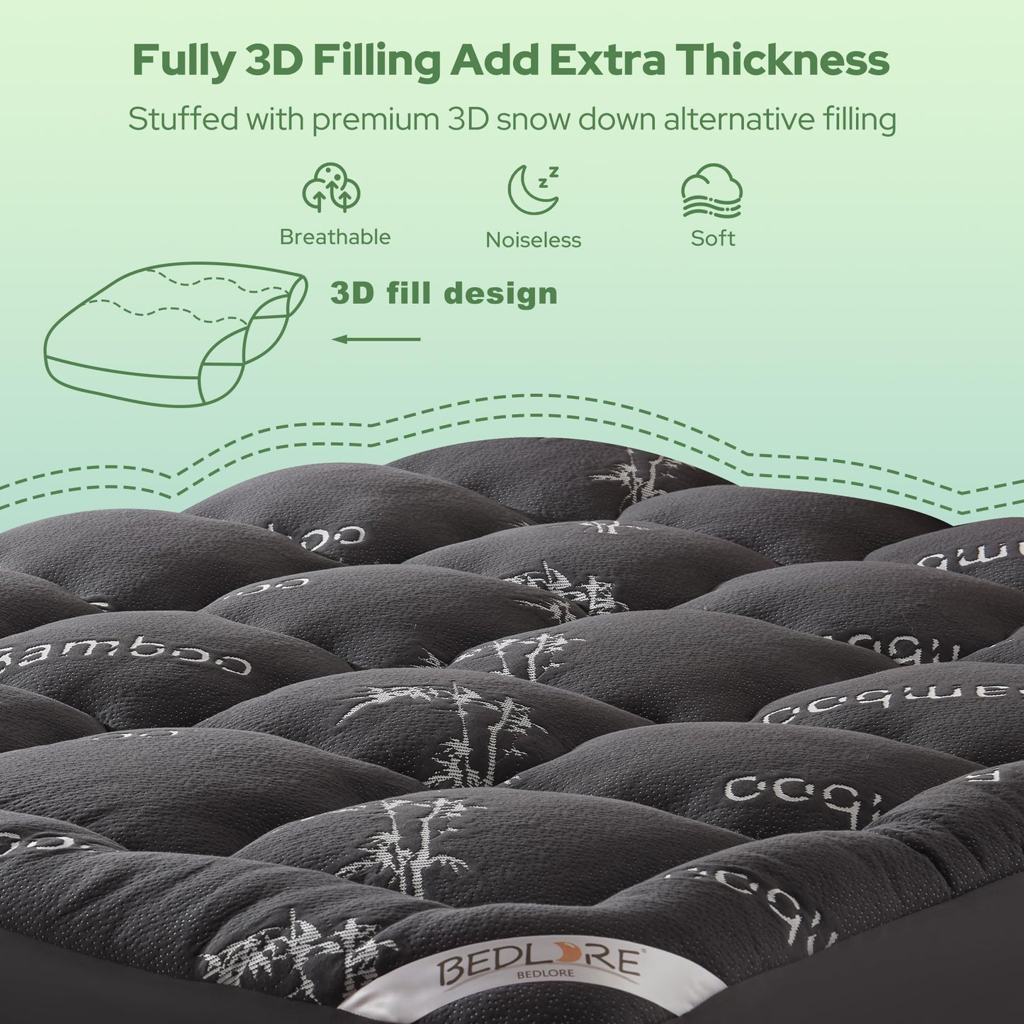 BEDLORE Queen Mattress Topper Viscose Derived from Bamboo, Thick Pillow Top Mattress Pad with Stretchable Pockets for 6-18 inches Mattress, Soft Mattress Topper for Back Pain Relief(Dark Gray)