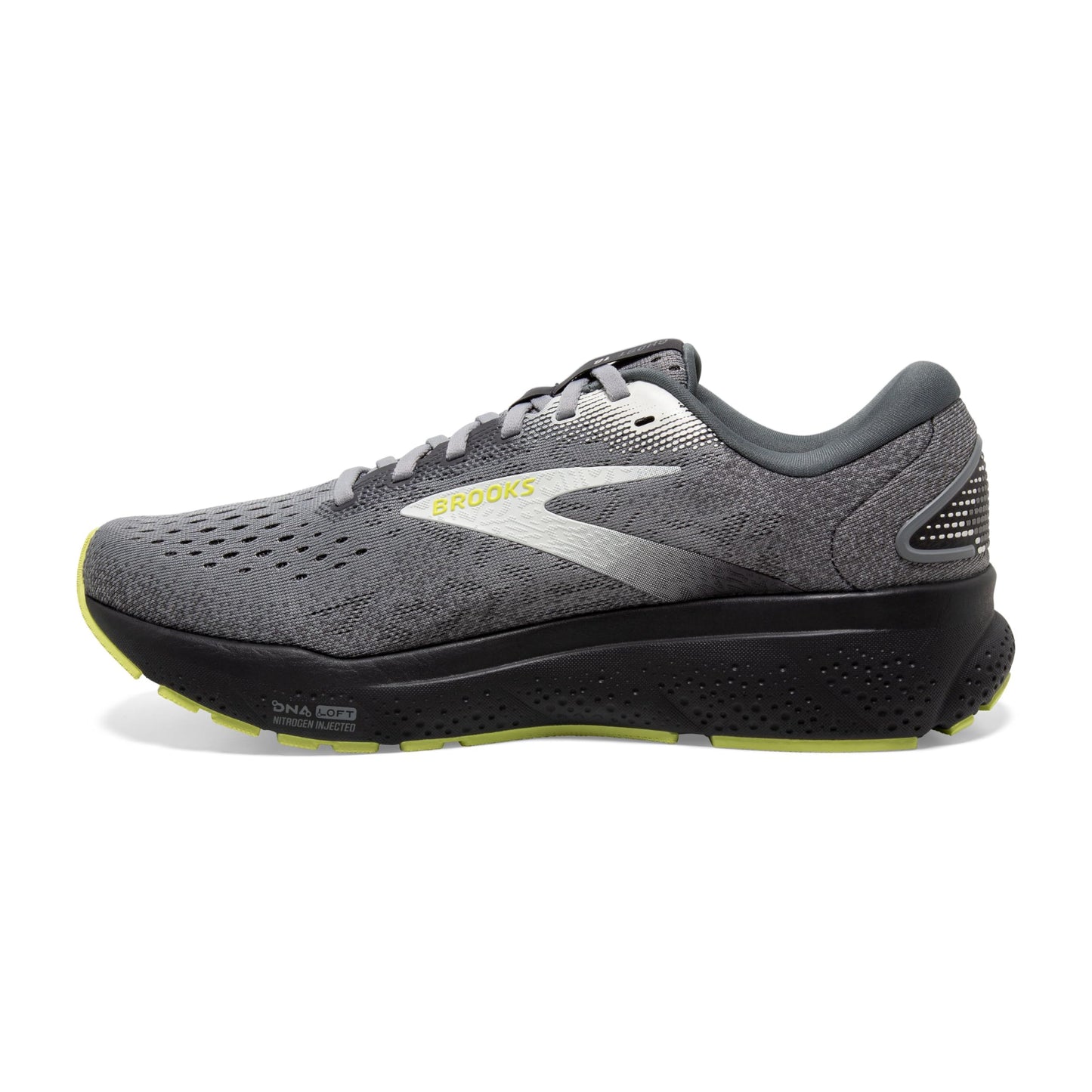 Brooks Men’s Ghost 16 Neutral Running Shoe - Primer/Grey/Lime - 9 Medium