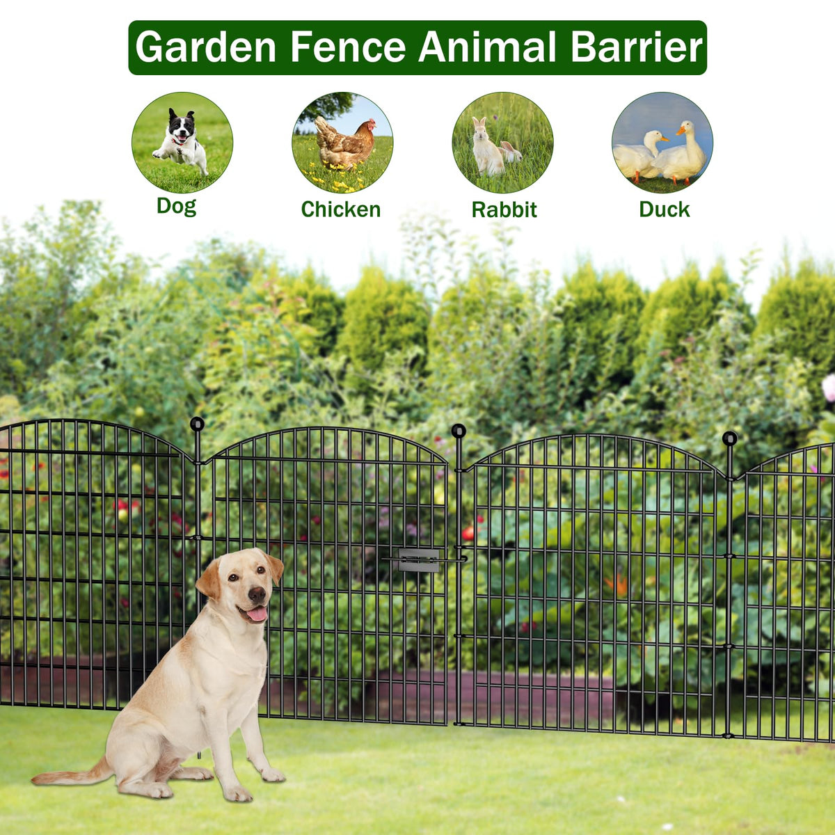 15 Panels Decorative Garden Fence with Gate - 32 in (H) x 35.4 ft (L) No Dig Dog Fence Outdoor for Yard, Rustproof Tall Garden Fencecing Panels, Animal Barrier Suitable for Yard Border, Patio