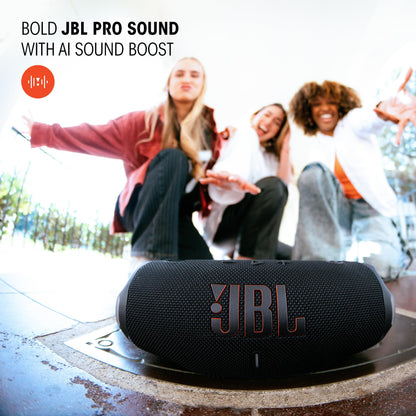 JBL Charge 6 - Portable Waterproof & Drop-Proof Bluetooth Speaker, Bold Pro Sound with AI Sound Boost, 28Hrs of Playtime, Built-in powerbank & Comes with a Sturdy/Removable Carrying Strap (Black)