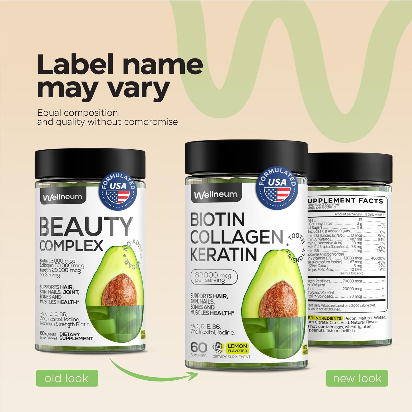 Biotin for Hair Growth Women/Men 12000mcg, Skin & Nails Support Gummies + 70000mcg Collagen Peptides (Collagen Powder in Gummy Form) + 20000mcg Keratin + Retinol, Sugar Free, 120 Gummies (2 Pack)