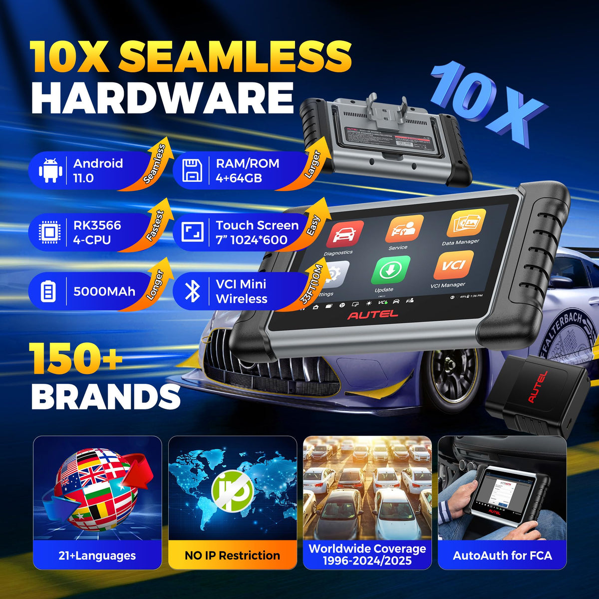 Autel Scanner MaxiCOM MK808BT PRO, 2025 2.0 Full Bidirectional Diagnostic Tool as MK900 MX900 MK900BT, Pro Ver. of MK808S MX808S, 3000+ Test, 28+ Service, All System, Brake Bleed, Injector Coding, FCA
