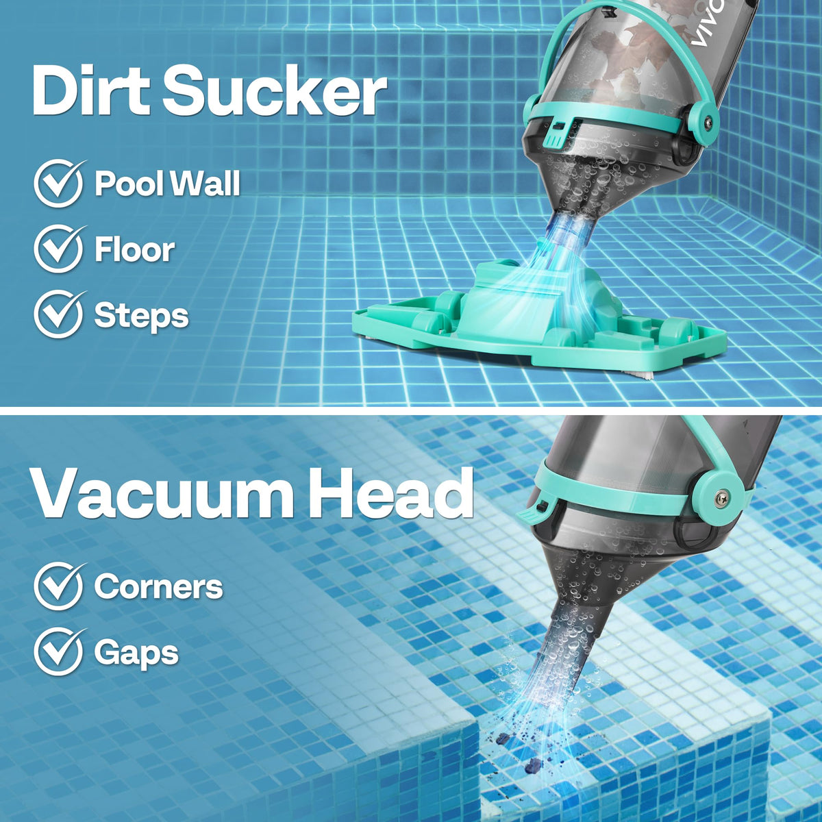 VIVOHOME Cordless Pool Vacuum with Telescopic & Extension Poles 9.12ft, 18.5 GPM Suction, 60-Min Run Time, Handheld Cleaner Rechargeable with Battery Indicator for Pools/Spas/Hot Tubs - Green