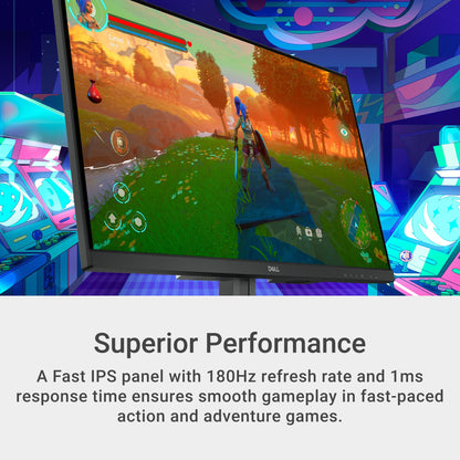 Dell G2725D Gaming Monitor - 27-inch QHD (2560x1440) up to 180 Hz, 2ms Response time, 99% RGB Display, DisplayPort/HDMI Connectivity, AMD FreeSync, Comfortview, Tilt Adjustable - Black