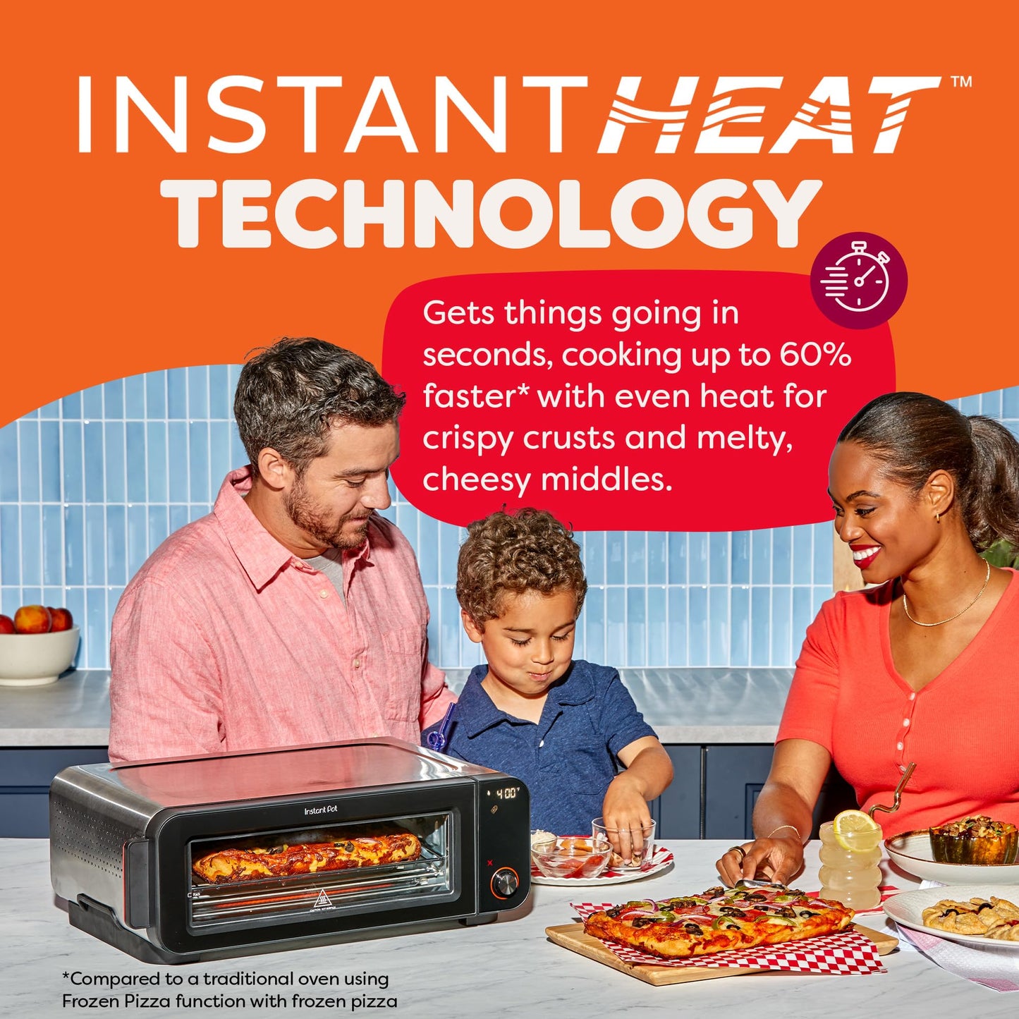 Instant Pot No Preheat Required* 6-in-1 Pizza and Toaster Oven with InstantHeat Technology, Fits a 12" Fresh or Frozen Pizza, Bake, Toast, Broil, & Reheat