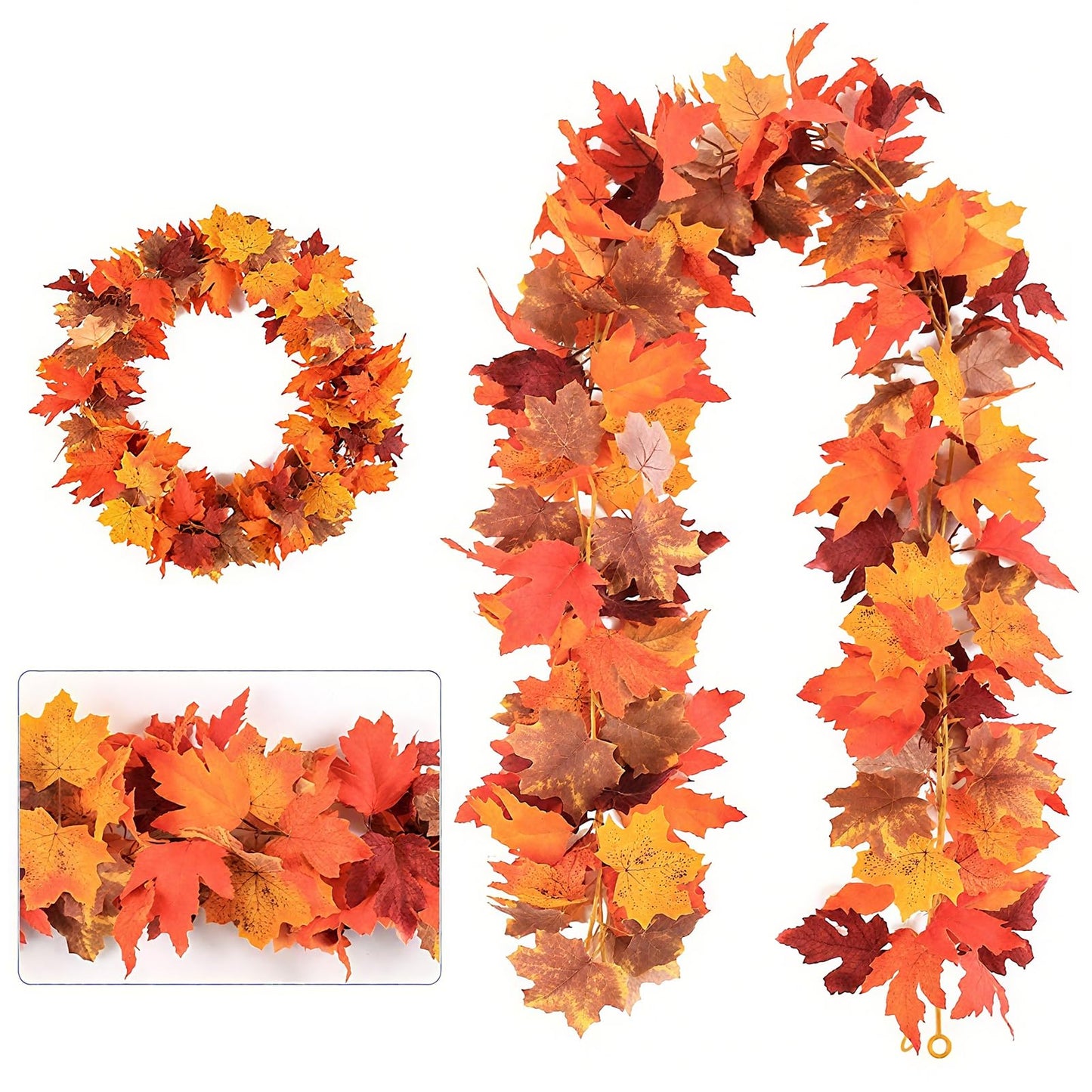 Fall Leaves Garland, 2 Pack Artificial Fall Garland Maple Leaf 5.9Ft/Pieces Fall Decor Autumn Thanksgiving Decor Easy Hanging for Mantel & Table (Red)