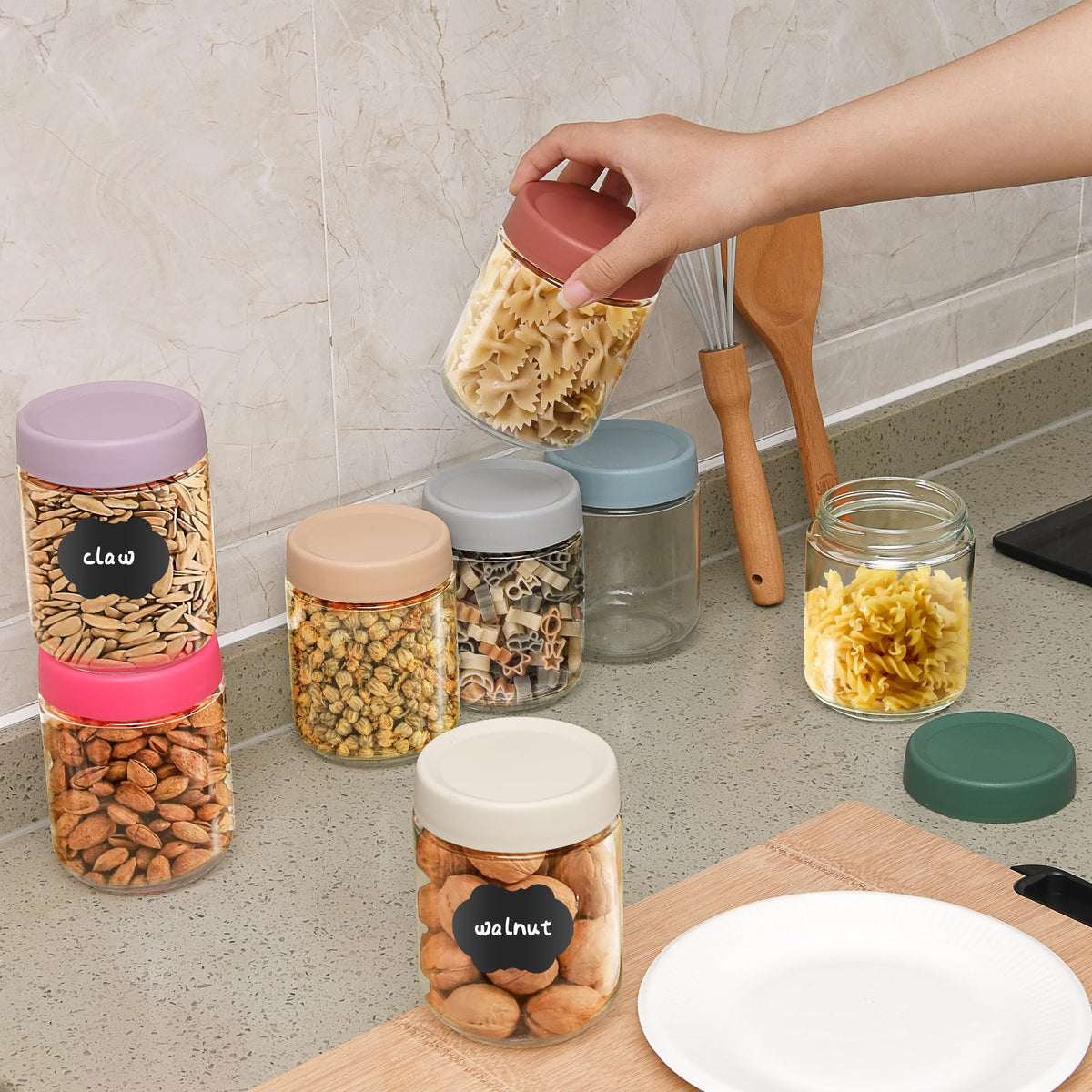Lulonpon 8 Pieces 16 oz Overnight Oats Containers with Lids, Glass Storage Containers with Airtight Lids, Glass Overnight Oat Jars, Wide Mouth Snack Oats Jars, Jar for Salad Yogurt Spice