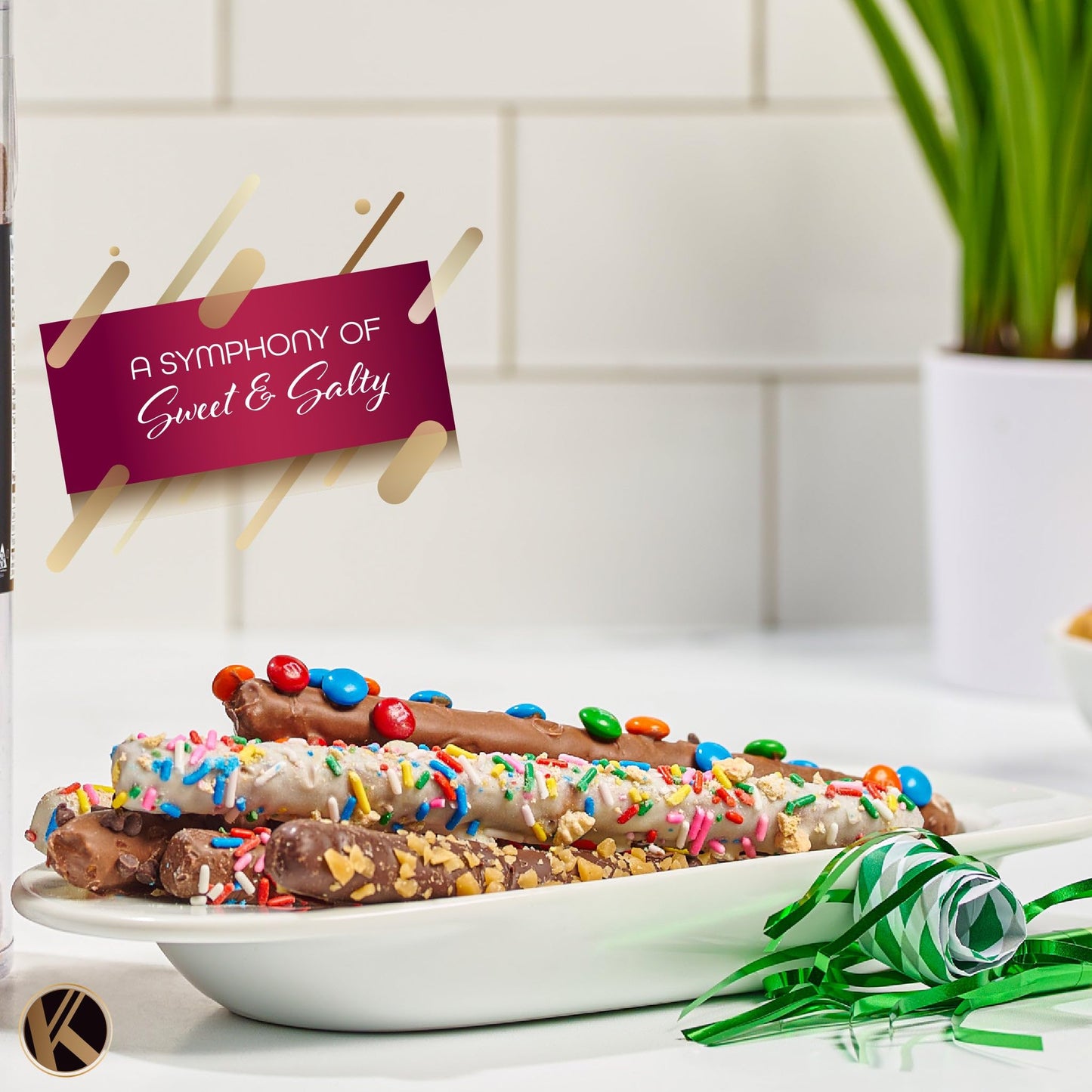 KREMERY Creamy Chocolate Cravings - Easter Chocolate Covered Pretzel Rods Gift Basket with Candied Toppings (8 Pretzels) Ramadan Gifts Sweet Treats in Clear Tube Kosher