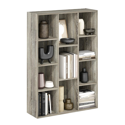 Furinno LUDER Book Shelf, 11-Cube Bookshelf, Reversible Bookcase, 9.4 x 29.1 x 41.7, for Living Room, Bedroom, Home Office, French Oak