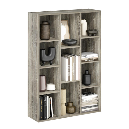 Furinno LUDER Book Shelf, 11-Cube Bookshelf, Reversible Bookcase, 9.4 x 29.1 x 41.7, for Living Room, Bedroom, Home Office, French Oak