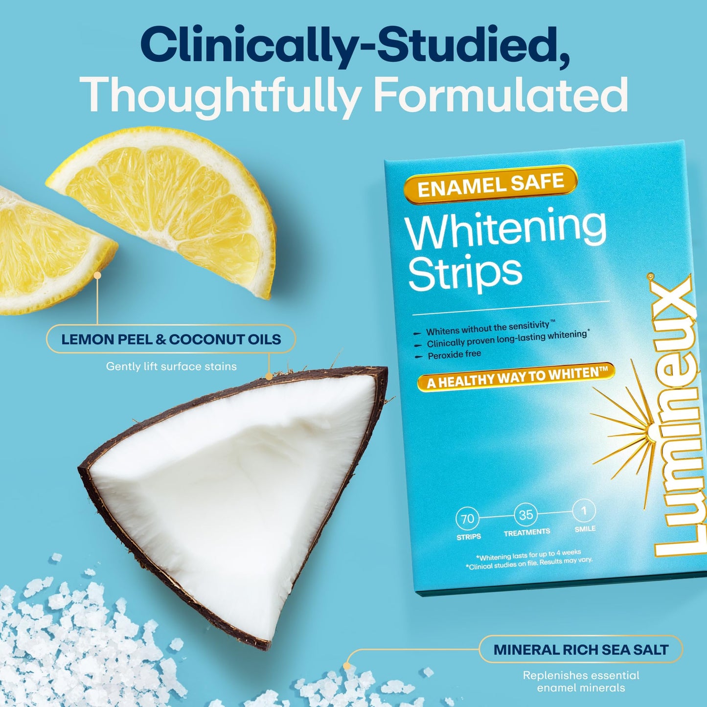 Lumineux Teeth Whitening Strips - 35 Treatments (6 Months) – Peroxide Free - Enamel Safe for Whiter Teeth - Whitening Without The Sensitivity - Dentist Formulated - Sensitivity Free
