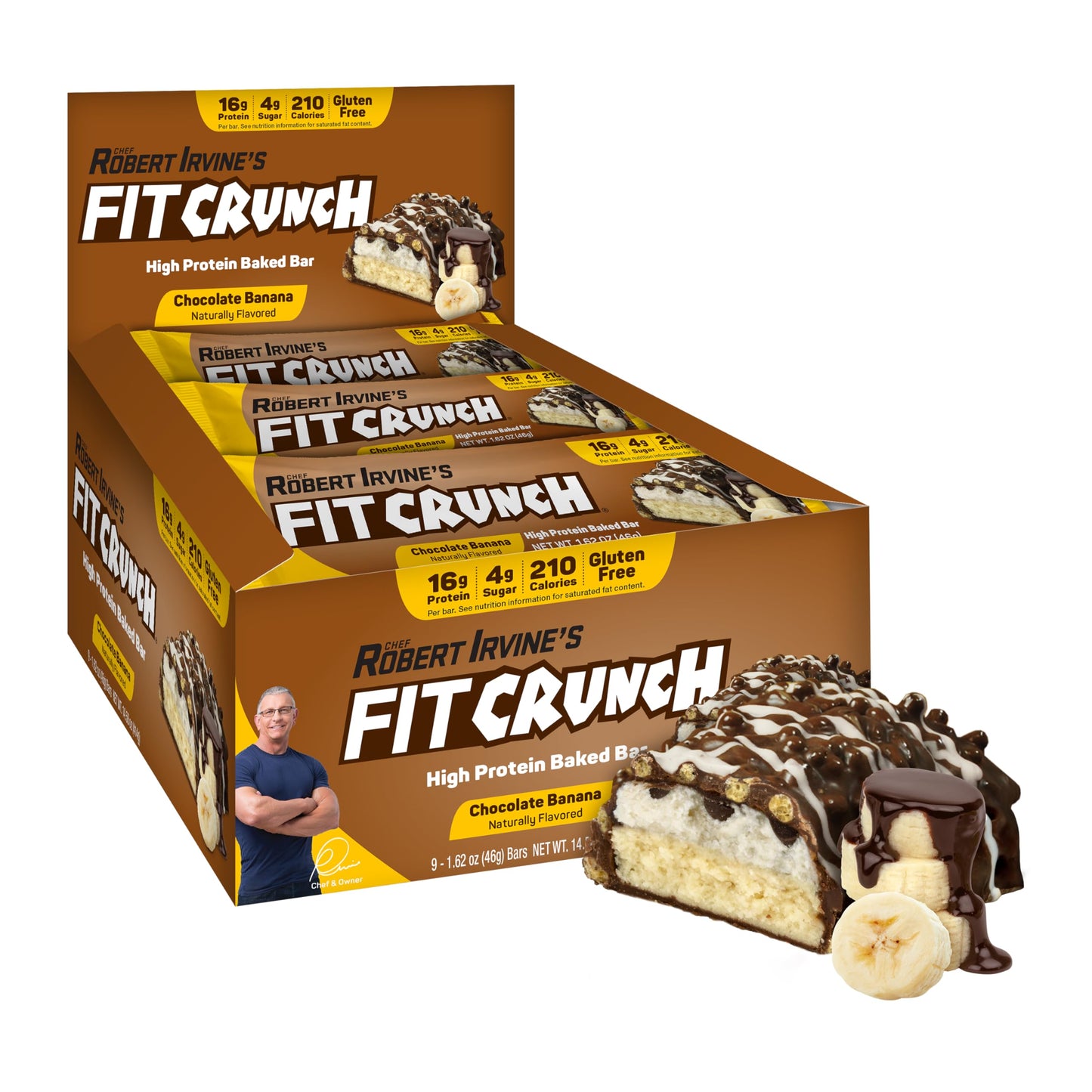 FITCRUNCH Snack Size Protein Bars, 6-Layer Baked Bar, 4g of Sugar, Gluten Free & Soft Cake Core (9 Bars, Chocolate Banana)