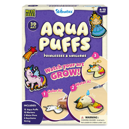 Skillmatics Aqua Puffs - 3D Art Kit, Princesses & Unicorns, Easter Basket Stuffers, Mess-Free Paint by Number Craft, DIY & Inflate Activity, Creative Gift for Girls & Boys Ages 4, 5, 6, 7, 8, 9, 10