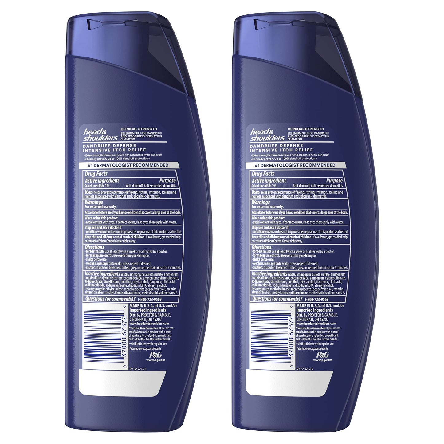 Head & Shoulders Anti-Dandruff Shampoo with 1% Selenium Sulfide, Clinical Strength Intensive Itch Relief Twin Pack, Seborrheic Dermatitis Relief, Itch Relief, 13.5 fl oz Each