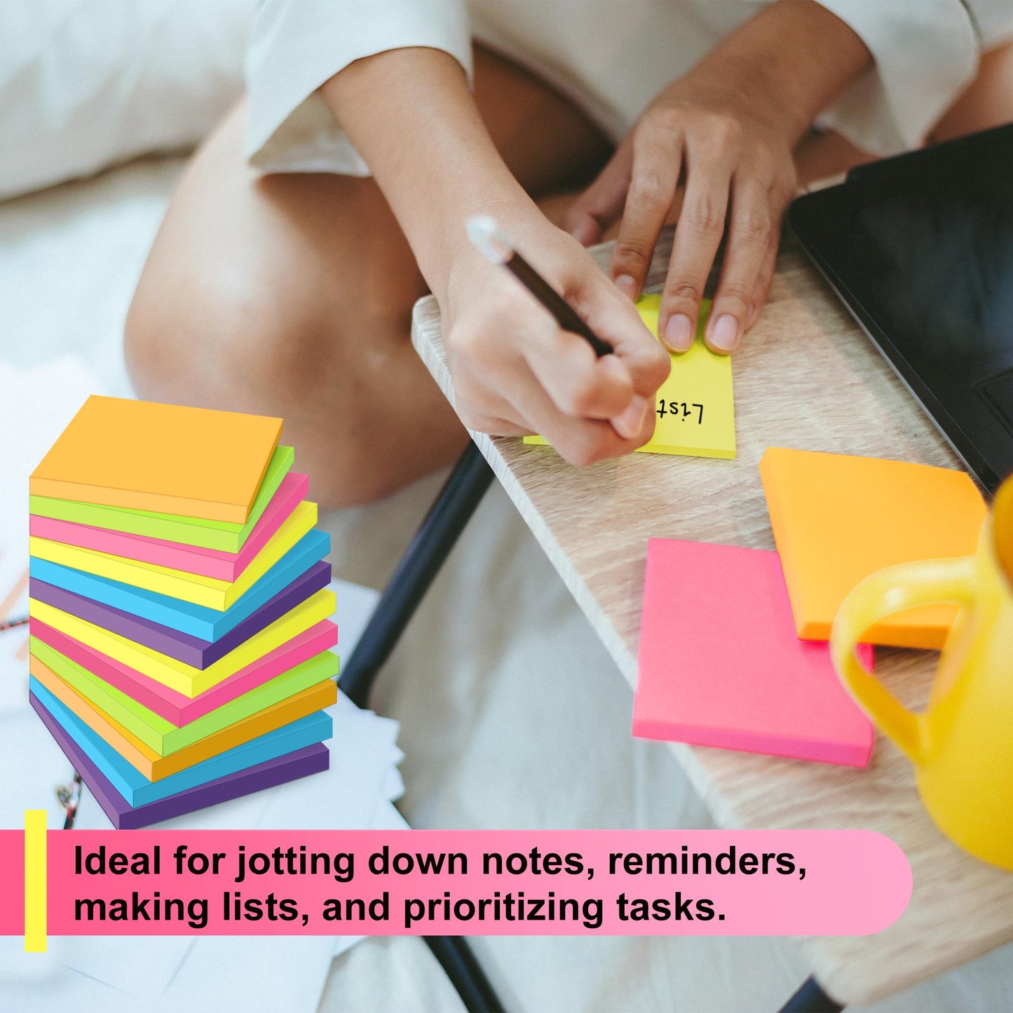 OHOME Sticky Notes - 12 Pads, 3”x3” - Colorful Self-Stick Post Notes Bulk - Office Desk Accessories | Teacher Classroom Must Haves,Aesthetic School Supplies for Home,Stocking Stuffers for Women