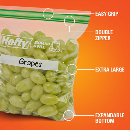 Hefty XL Press to Close Plastic Sandwich Expand and Fill Food Storage Bags, 130 Count