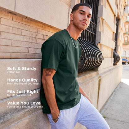 Hanes Size Men's Beefy Short Sleeve Tee Value Pack (2-Pack), Black, X-Large/Tall