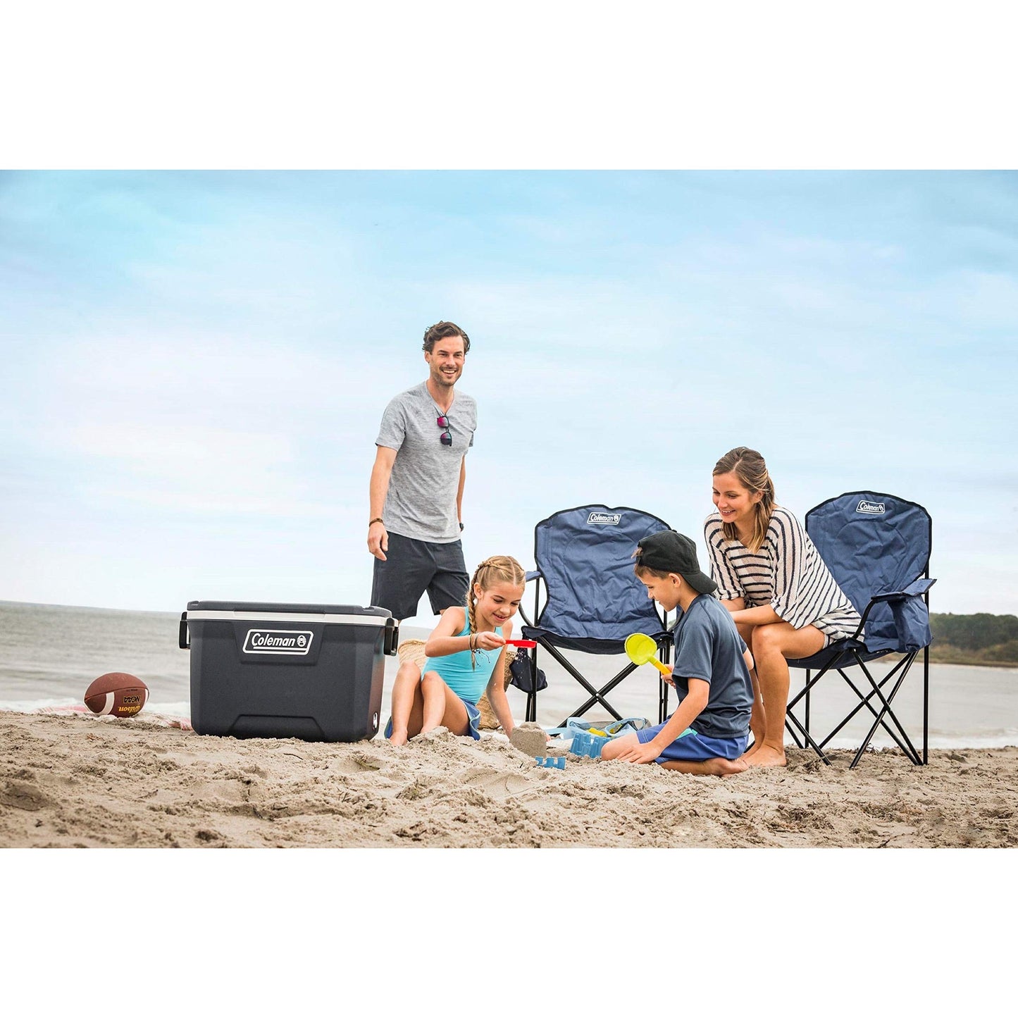 Coleman Portable Camping Quad Chair with 4-Can Cooler, Cushioned Seat & Back with Side Pockets & Cup Holder, Carry Bag Included