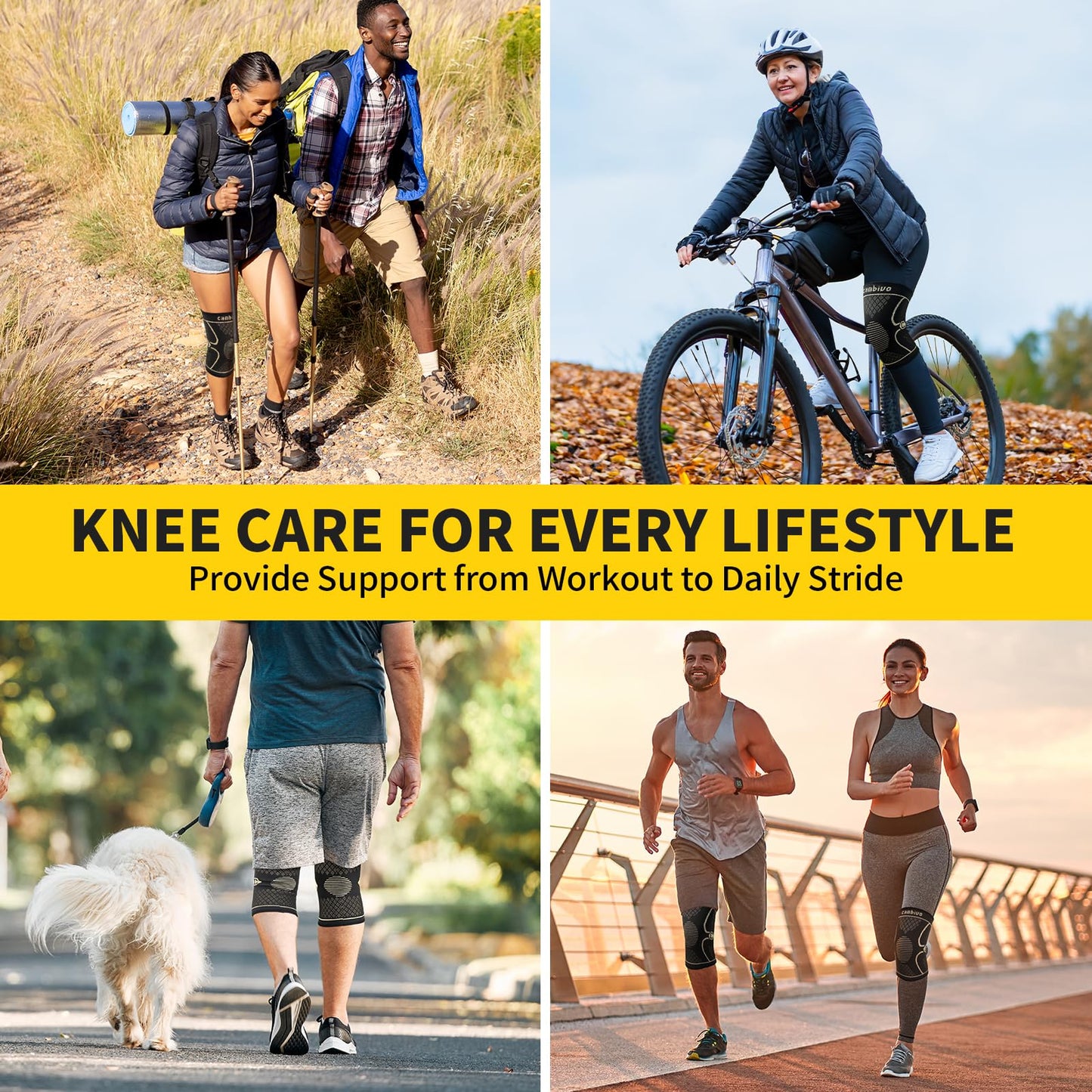 CAMBIVO Copper Knee Braces for Men and Women (2 pack) -Knee Supports Copper Compression Knee Sleeve for Knee Pain, Arthritis, Sports and Recovery Support (Gold, Large)