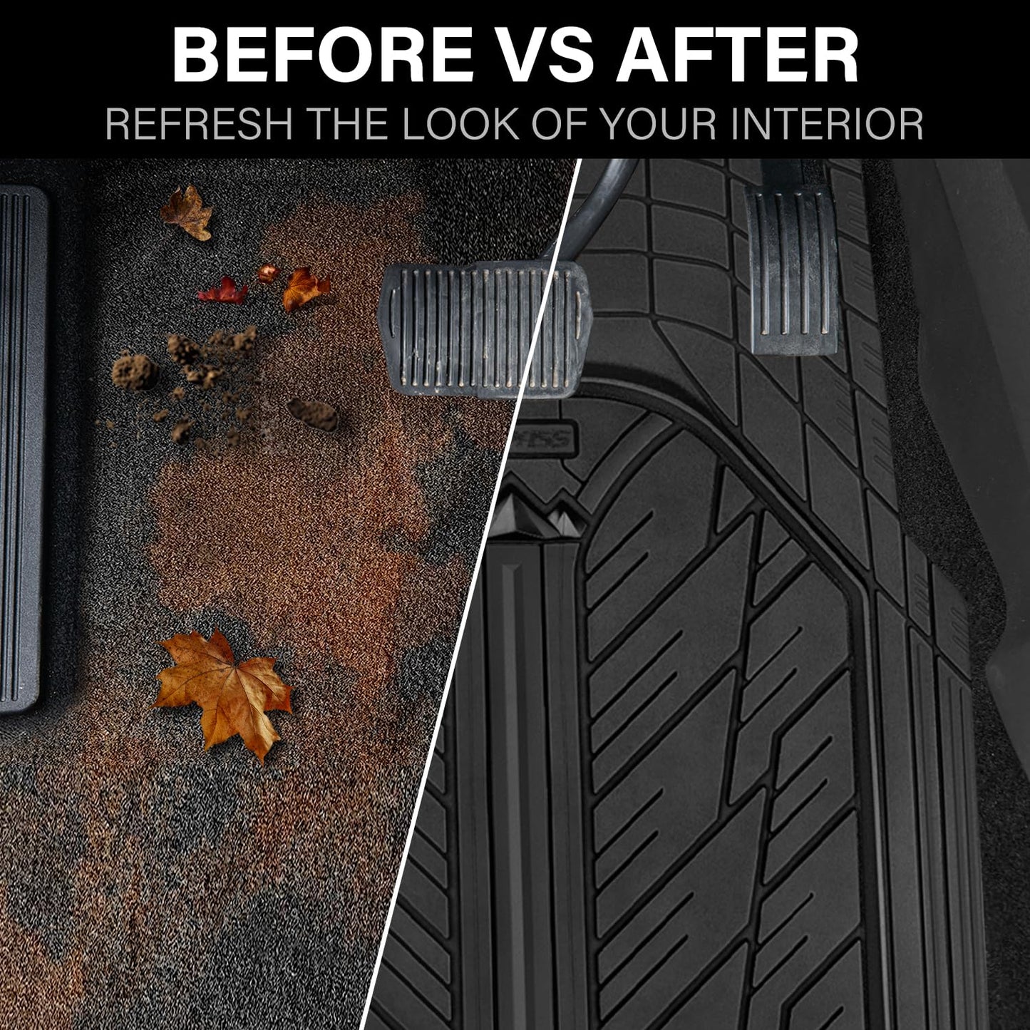 CAR PASS Heavy Rubber Car Floor Mats, Deep Waterproof Car Mats All Weather, Universal Trim-to Fit Automotive Floor Mats for Car SUV Truck Van, Durable Floor Liners Solid Black