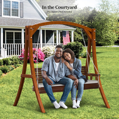 VINGLI Heavy Duty 880 LBS Patio Wooden Porch Swing Outdoor with Extra Cushion, Farmhouse Hanging Bench Tree Swing with Adjustable Chains for Yard | Garden | Lawn | Balcony (5 FT, Rustic)