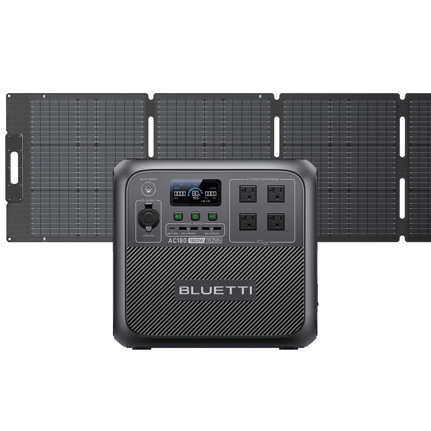 BLUETTI Solar Generator AC180 with 200W Solar Panel (Ships Separately), 1,152Wh Portable Power Station w/ 4 1,800W (2,700W Surge) AC Outlets, LFP Power for Camping, Off-grid