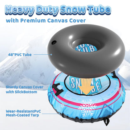 Snow Tube with Premium Canvas Cover for Kids and Adults, 48'' Inflatable Heavy Duty Snow Tube Made by Thickened Bottom, Sled Winter Outdoor Fun Toys for Children Boys Girls
