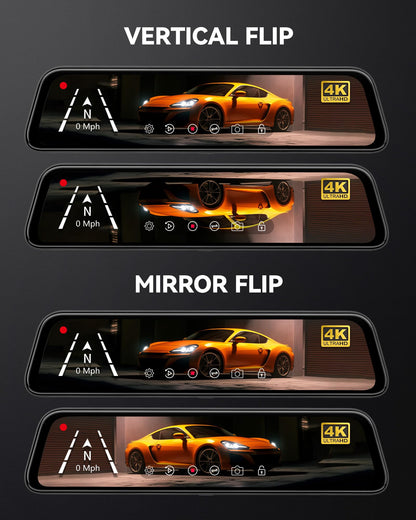 WOLFBOX G840S 12" 4K Mirror Dash Cam Backup Camera, 2160P Full HD Smart Rearview Mirror for Cars & Trucks, Front and Rear View Dual Cameras, Night Vision, Parking Assistance, Included 32GB Card & GPS