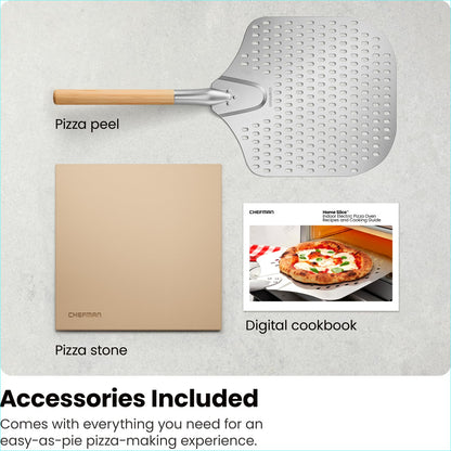 CHEFMAN Indoor Pizza Oven - Makes 12 Inch Pizzas in Minutes, Heats up to 800°F - Countertop Electric Maker with 5 Touchscreen Presets, Pizza Stone and Peel Included - Stainless Black