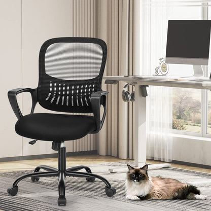 Sweetcrispy Home Office Managerial Executive Chair with Ergonomic Design, Mid-Back Mesh Swivel, Comfortable Lumbar Support and Rotating Wheels for Bedroom, Study